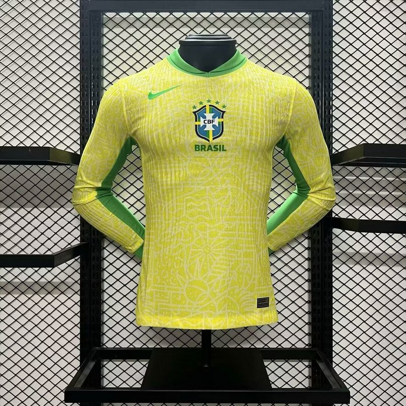 Player Brazil 2024∕25 Home Long Sleeves Jersey – Player Versi(5869)