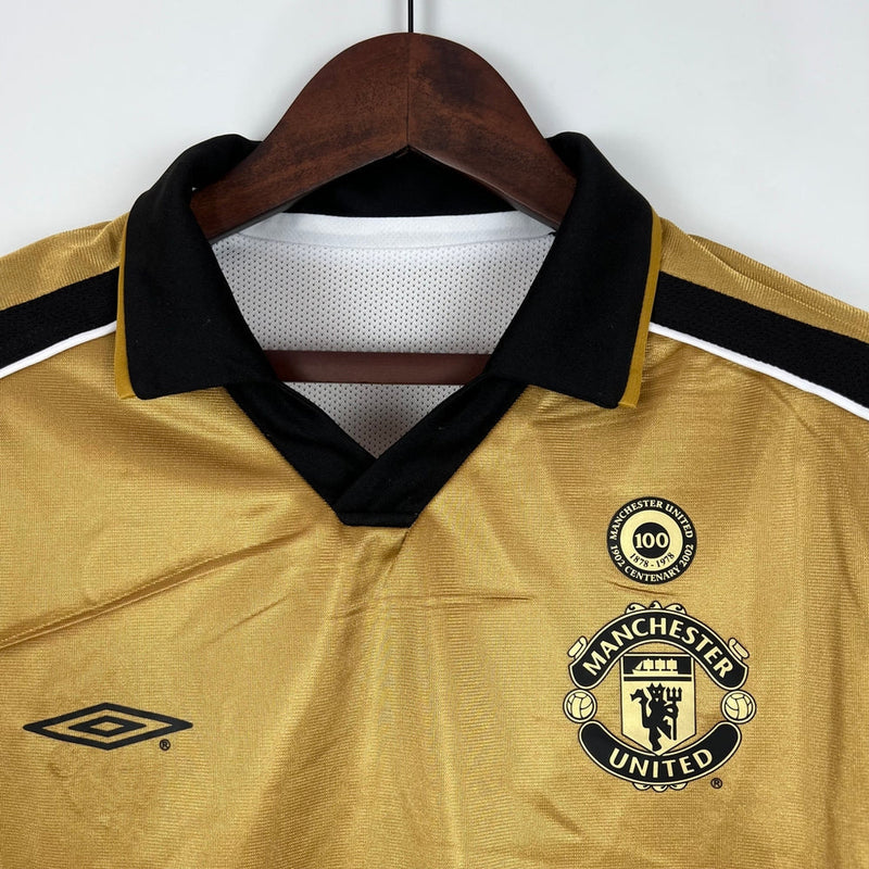 Camisa Retrô Manchester United Edição 100 Anos Masculina- Braca e preta, Dourada e Preta Dupla Face