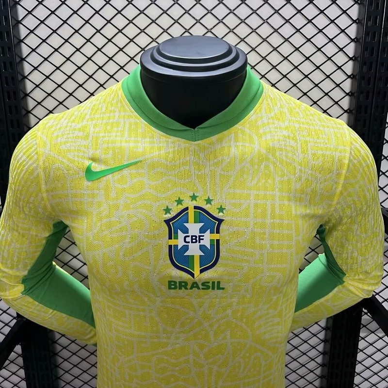 Player Brazil 2024∕25 Home Long Sleeves Jersey – Player Versi(5869)